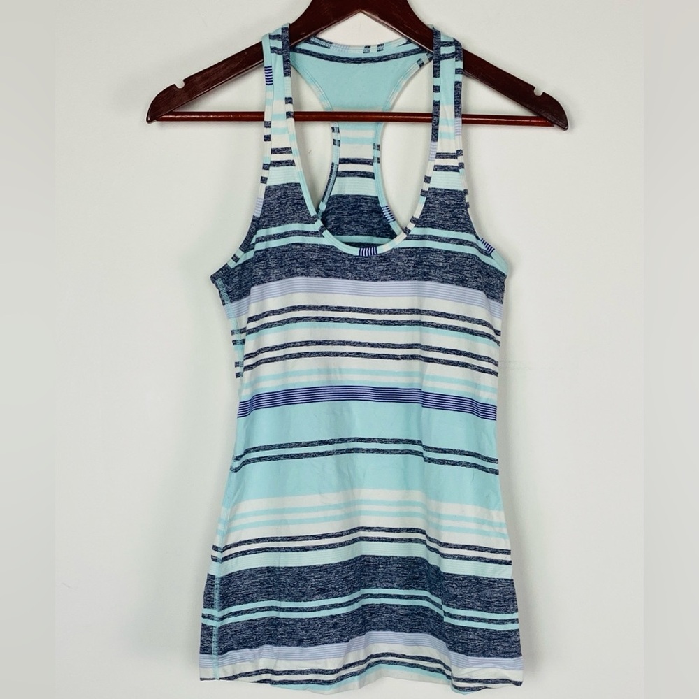 lululemon athletica Light Blue & Navy Striped Racerback Tank Top